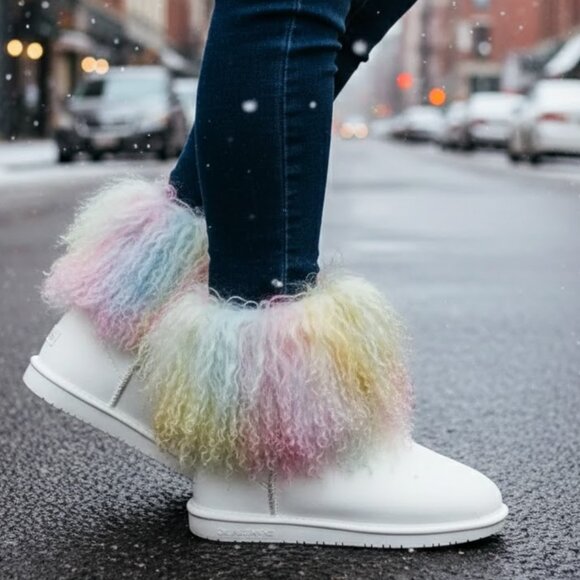 Bearpaw Boo Tie Dye Shearling Wool Curly Lamb Fur Mongolian Sherpa Boots 10 - Picture 1 of 11
